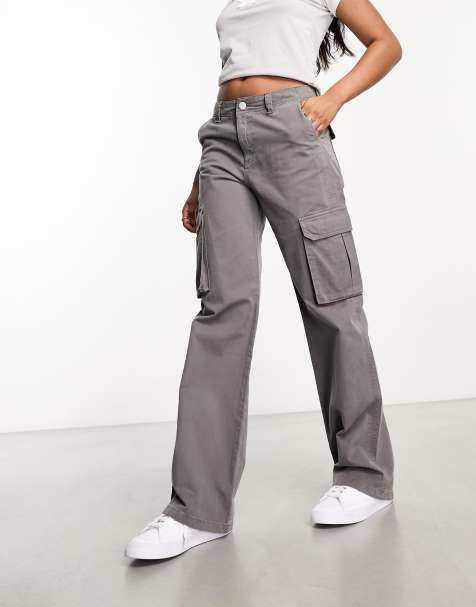 Women Wide-Leg Flat-Front White Cargo Pants