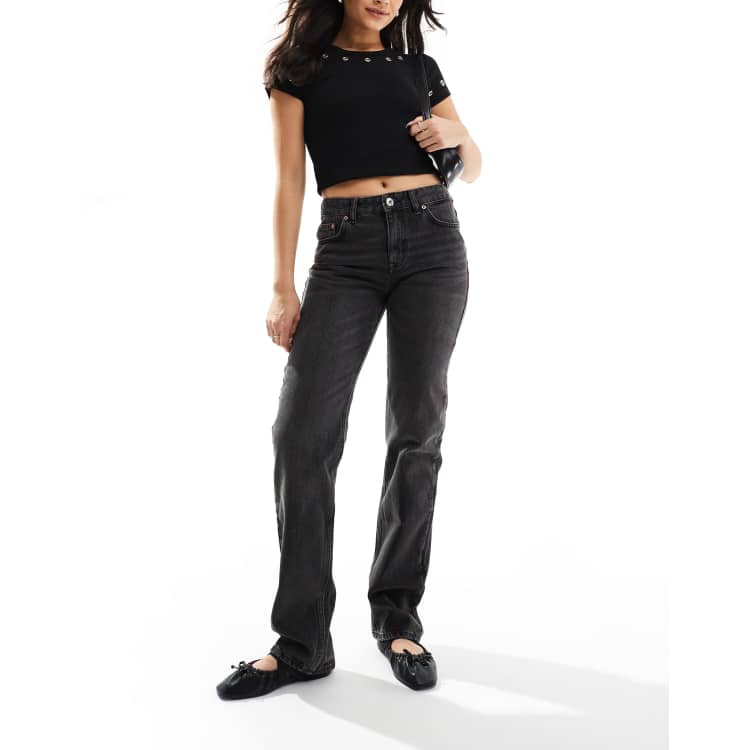 Pull&Bear mid rise straight leg jean in black | ASOS