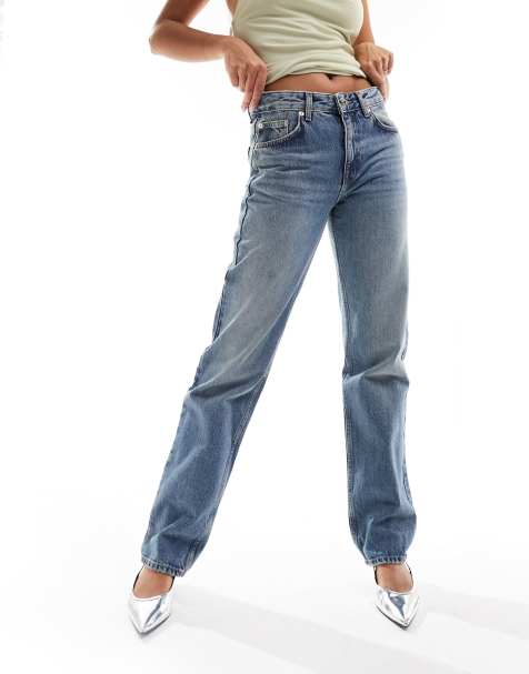 Pull&Bear mid rise straight leg jean in dirty wash blue - view 1