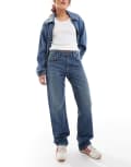 [Pull & Bear] Pull & Bear mid rise straight leg jeans in dark blue 10 BLUE