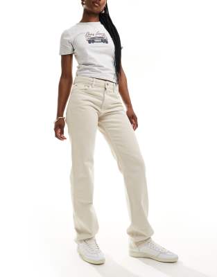 mid rise straight leg jeans in ecru-Neutral