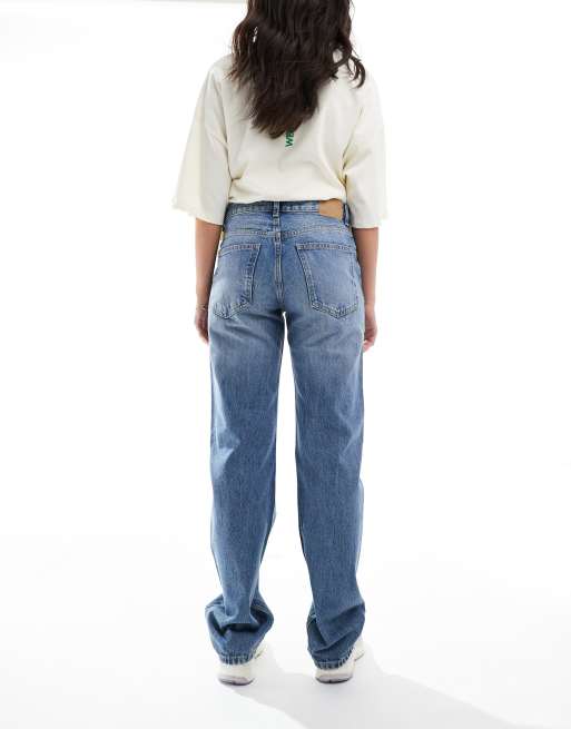 Pull&Bear mid rise straight leg jeans in medium blue
