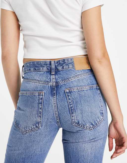 Pull&Bear mid rise straight leg jeans in mid blue, 3 of 5