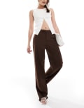 [Pull & Bear] Pull & Bear mid rise tailored pants in brown 8 BROWN