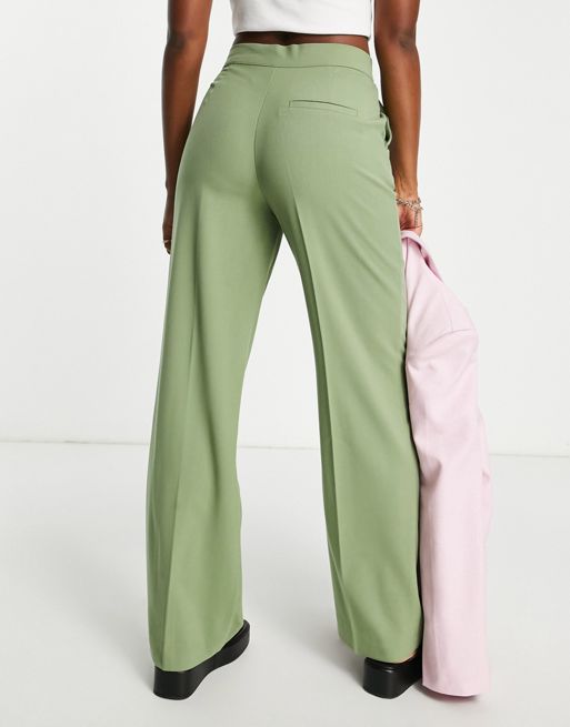Loose-fitting pants with two side-pockets - Light Green White