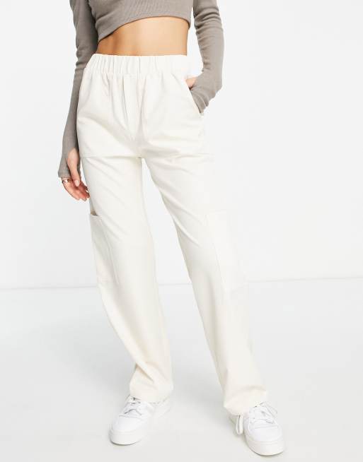 Pull&Bear mid waist relaxed cargo pants in ecru