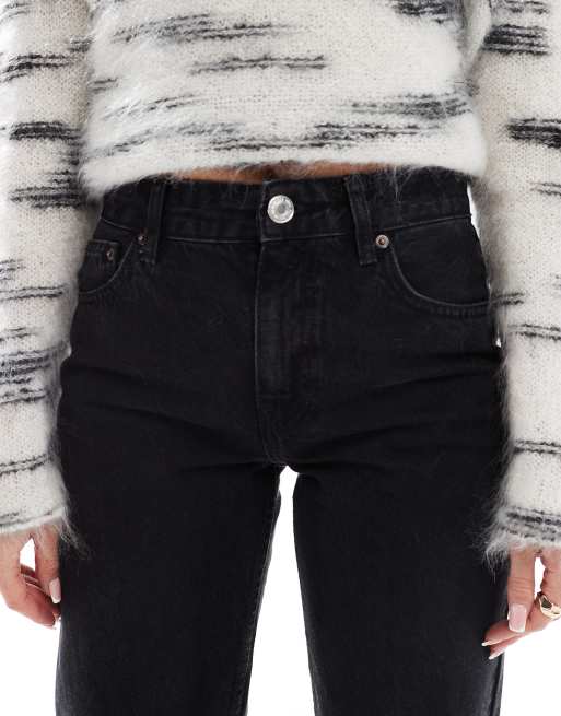 Pull&Bear mid waist straight leg jeans in black