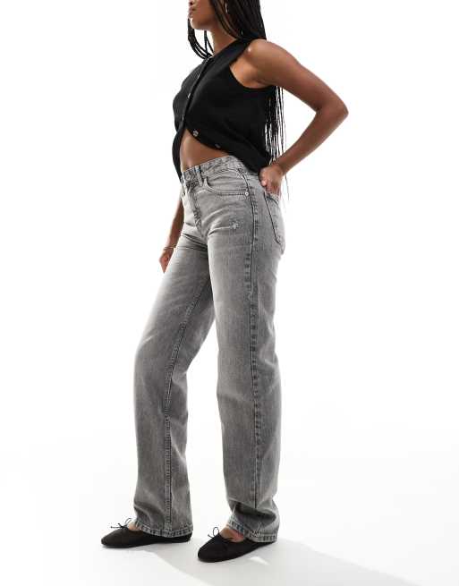 Pull&Bear mid waist straight leg jeans in gray
