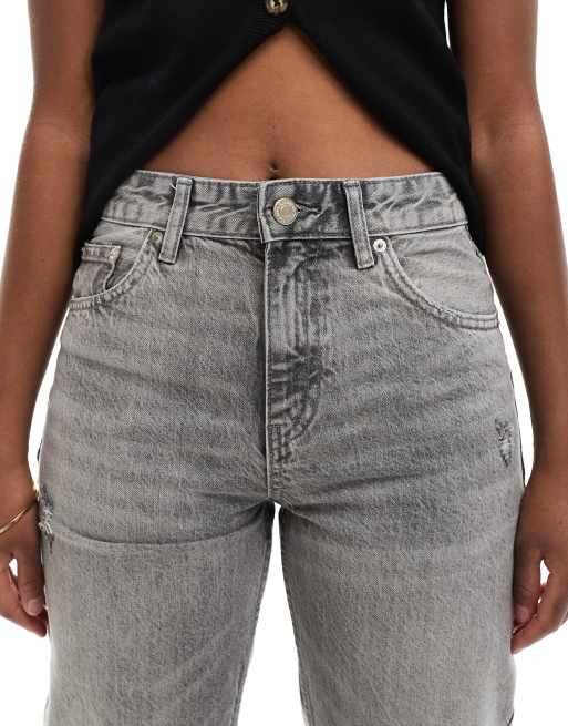 Pull&Bear mid waist straight leg jeans in grey ASOS
