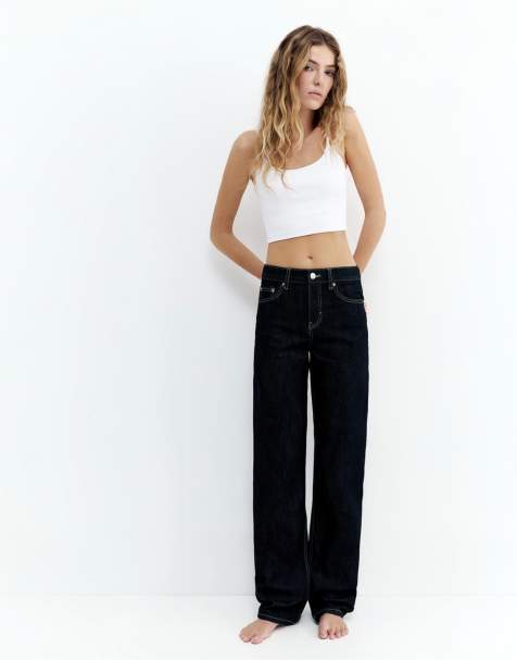 Pull&Bear Mid-waist straight-leg jeans in ink blue
