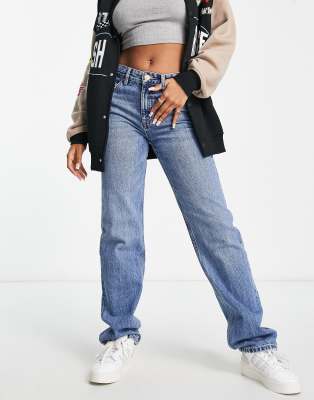 Pull & Bear Tall 90s Straight Leg Jean With Split Hem In Blue In Blue