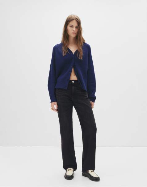 Pull&Bear mid waist straight leg jeans in washed black