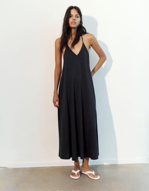 Pull&Bear Midi dress with back straps in grey - view 1
