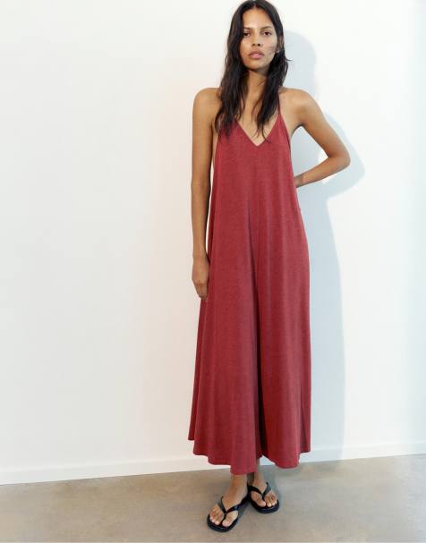 Pull&Bear Midi dress with back straps in russet - view 1