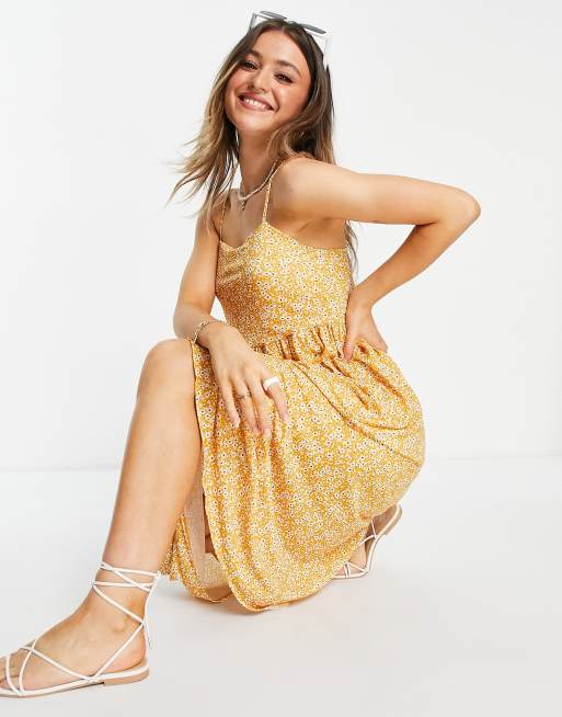 Pull&Bear - Midi-jurk in mosterdprint