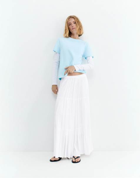 Pull&Bear - Midi rok met panden in wit - view 1