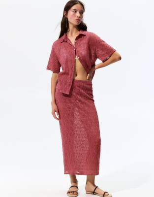 Pull & Bear - Midi-Strickrock in Dunkelrosa