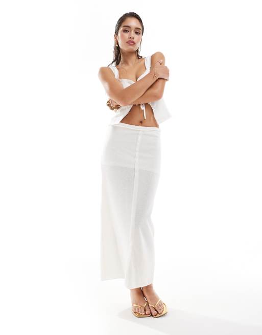 Pull&Bear – Midi-Strickrock in Ecru, Kombiteil