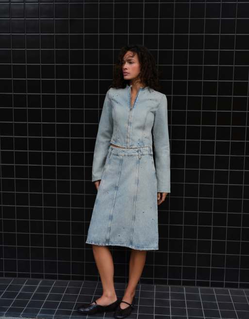 Pull&Bear denim set in pale blue, 3 av 3
