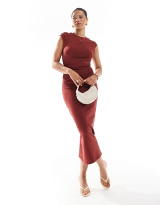 Pull & Bear - Midikleid aus Polyamid in Rot mit Rückenausschnitt
