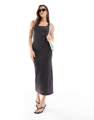Pull & Bear - Midikleid in Dunkelgrau mit U-Ausschnitt