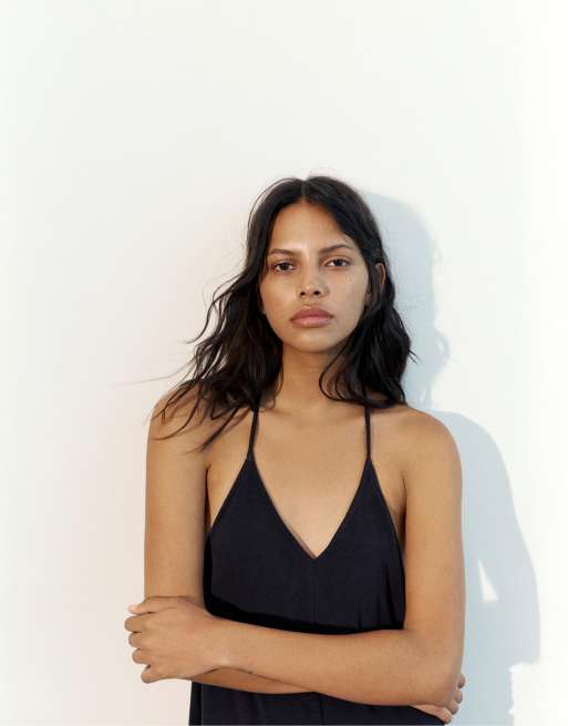 Pull&Bear – Midikleid in Grau mit Riemchen am Rücken, 3 von 7