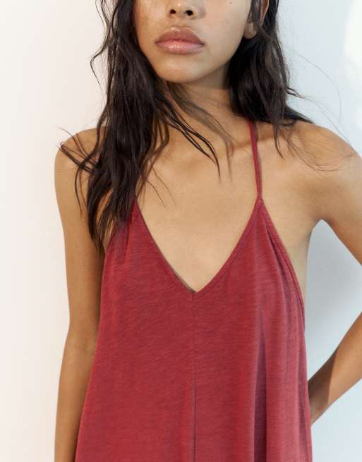 Pull&Bear – Midikleid in Rotbraun mit Riemchen am Rücken, 4 von 7