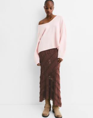 Pull & Bear - Midirock aus Spitze in Braun-Brown