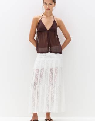 Pull & Bear - Midirock in Weiß mit Bahnendesign