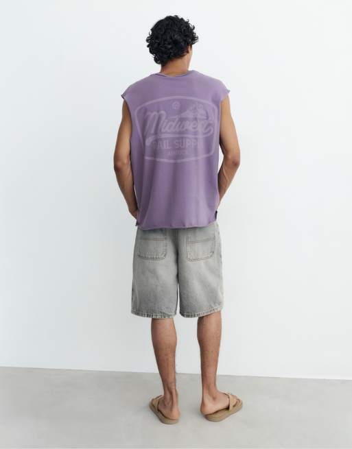 Pull&Bear Midwest graphic tank top in mulberry, 2 of 4