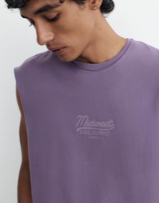 Pull&Bear Midwest graphic tank top in mulberry, 3 of 4