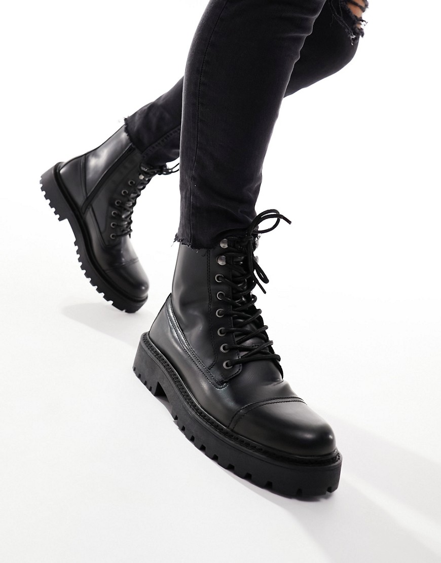 Pull & Bear military boot in black