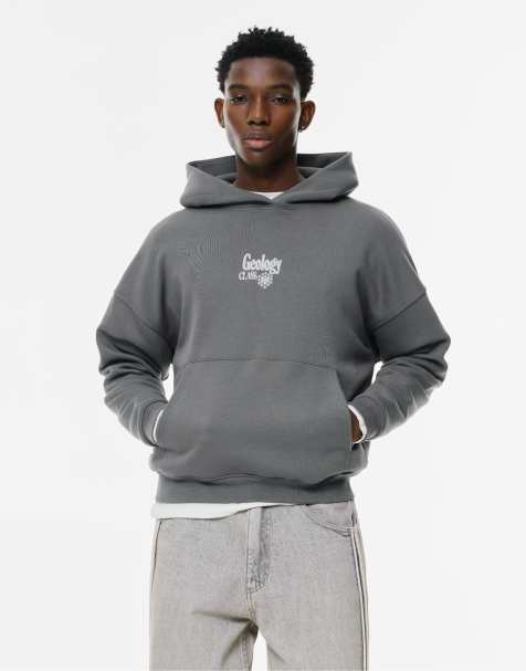Pull&Bear Mineral graphic hoodie in dark grey - view 1