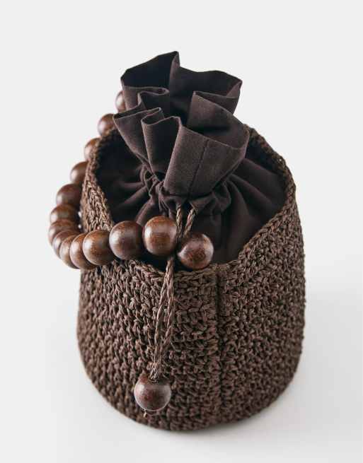 Pull&Bear Mini-Bucket-Bag mit Perlen in Braun, 3 von 4