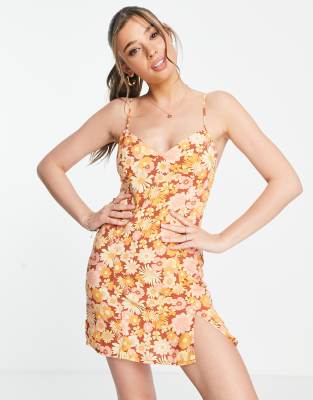 Pull & Bear Mini Dress In 70s Floral Print-multi