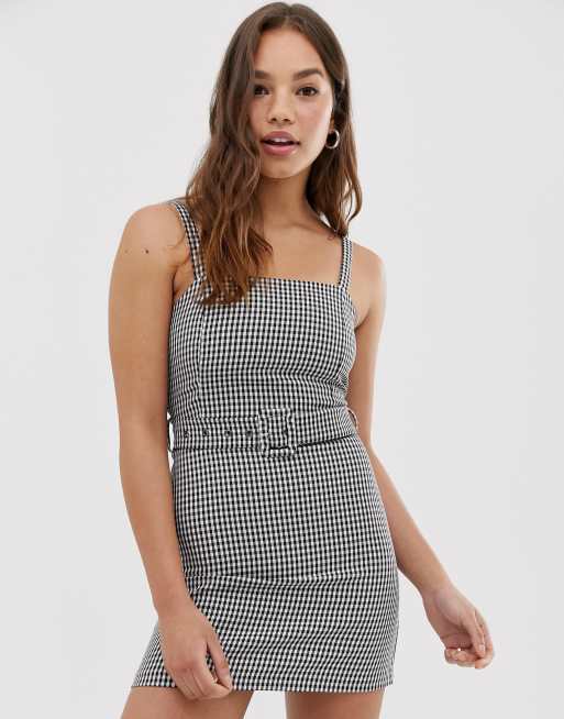 Pull Bear mini dress in black gingham print