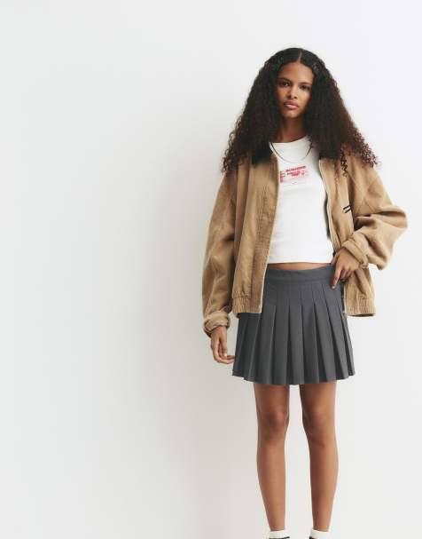Pull&Bear – Mini-Faltenrock in meliertem Grau - view 1