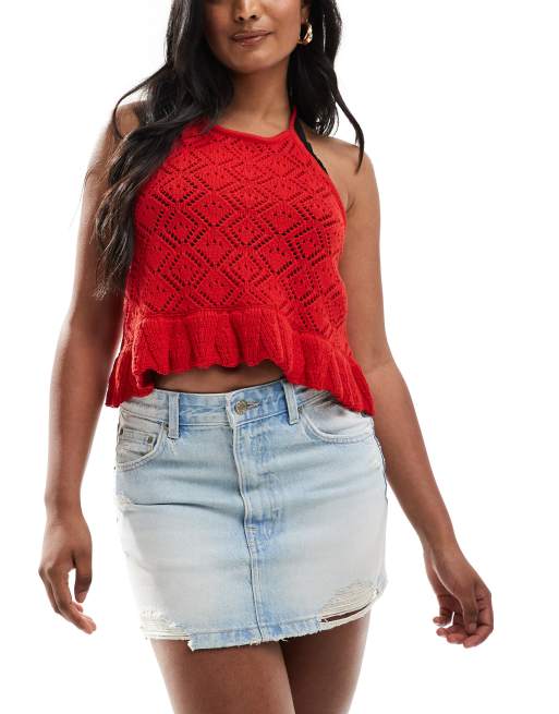 Pull&Bear – Mini-Jeansrock in Hellblau mit Saum in Used-Optik