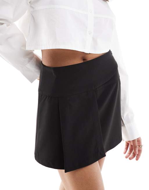 Pull&Bear - Mini-jupe ajustée coupe portefeuille avec ceinture - Noir