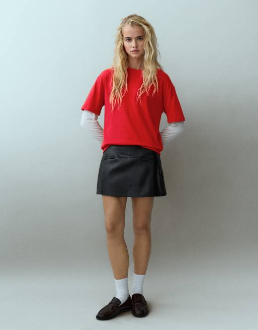 Pull&Bear mini-jupe effet cuir noire, 4 de 7