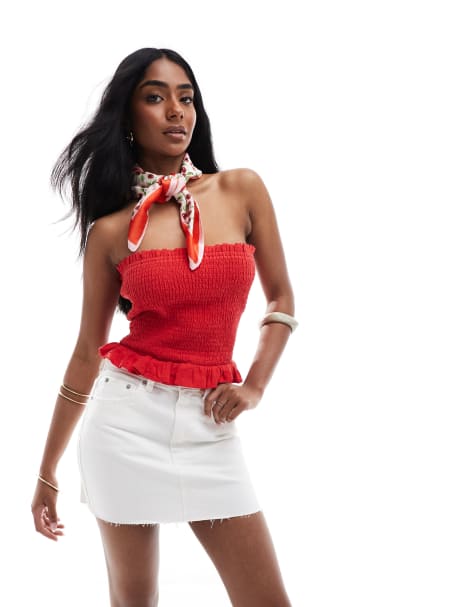 Pull&Bear - Mini-jupe en jean à ourlet brut - Blanc - view 1