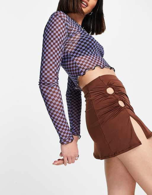 Pull&Bear - Mini-jupe fendue sur le côté à détails anneaux - Marron, 3 de 4