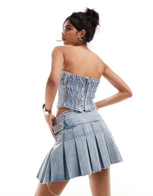 Pull&Bear Mini-jupe plissée en jean d'ensemble à détail ceinture