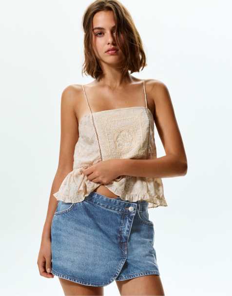 Pull&Bear - Mini-jupe portefeuille en jean - Bleu moyen - view 1