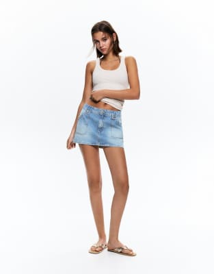 Pull & Bear - Mini-jupe style charpentier - Bleu moyen