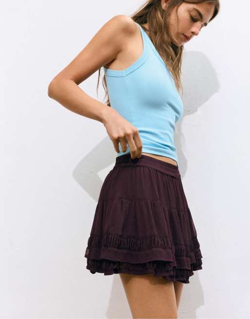 Pull&Bear - Mini-jupe volantée - Bordeaux, 3 de 7