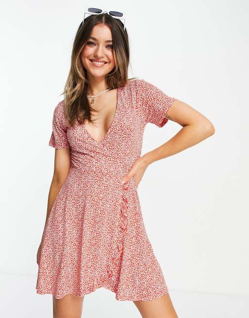 Pull&Bear - Mini jurk met bloemenprint in roze