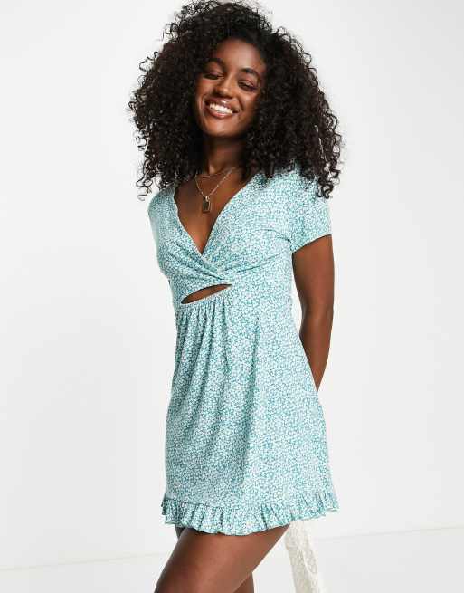 Pull&Bear - Mini-jurk met fijne bloemenprint in blauw