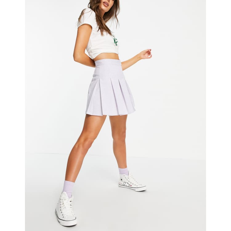 Pull&Bear mini pleated tennis skirt in lilac gingham