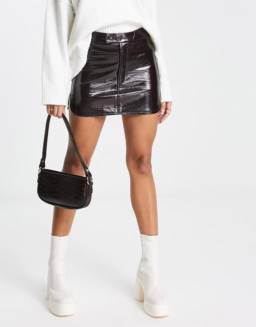 Pull&Bear - Mini rok van vinyl in bordeauxrood